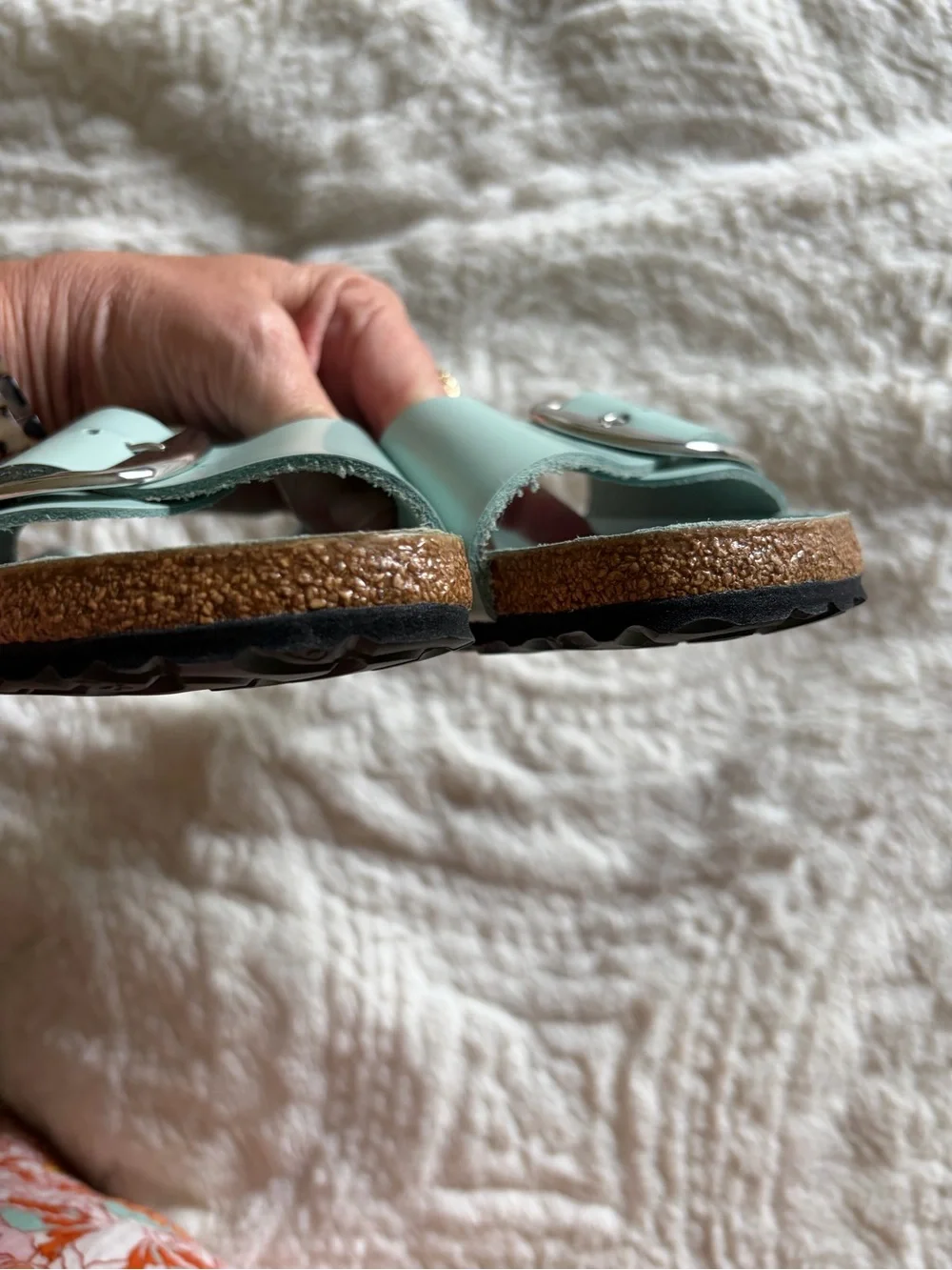 Birkenstock Madrid Big Buckle Natural Leather Patent High-Shine Surf Green